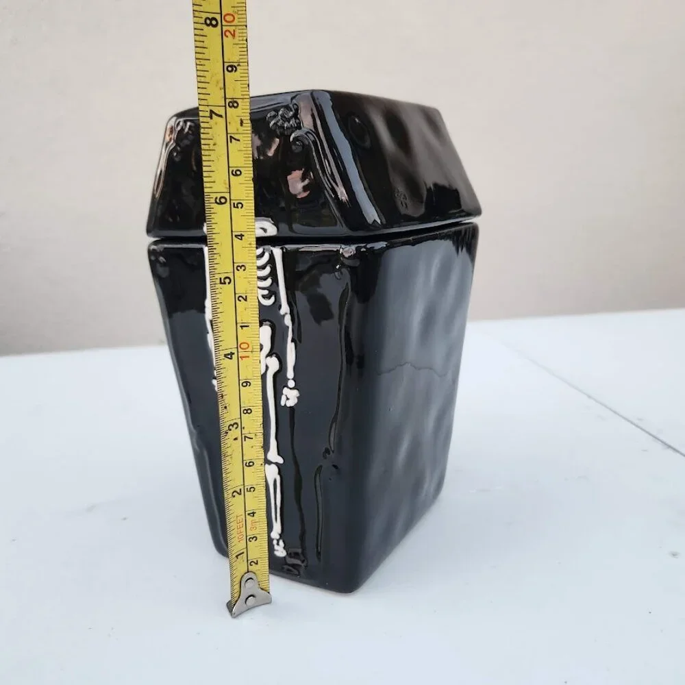 NEW Ceramic Coffin Jar Bathroom Decor Black Goth Skeleton Party Decorations Goth